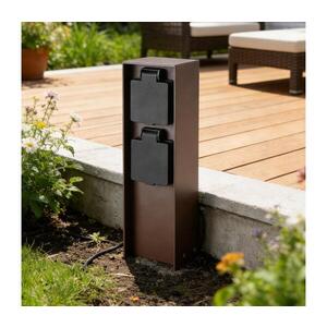 Imagine BRILAGI - Stâlp pentru prize de exterior PILLAR, 2 prize Schuko, 230V, IP44, maro