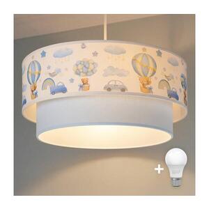 Imagine BRILAGI-LED Lustră pentru copii BOBO, suspendată pe cablu, 1xE27/60W/230V, Ø40 cm, crem/albastru/ursuleț