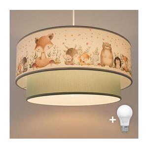 Imagine BRILAGI - Lustra LED pentru copii BOBO, suspendată pe cablu, 1xE27/60W/230V, Ø 40 cm, alb/verde/cu animale