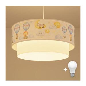 Imagine BRILAGI - Lustră LED pentru copii BOBO, cu cablu, 1xE27/60W/230V, Ø 40 cm, alb/bej/cu imprimeu animal