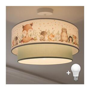 Imagine BRILAGI-LED Plafonieră aplicată pentru copii BOBO, 1x E27, 60 W, 230 V, Ø 40 cm, alb/verde, decor cu animale