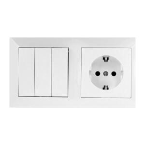 Imagine - Întrerupător triplu nr. 3 și priză SCHUKO 230 V cu ramă albă