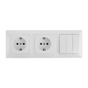 Imagine - Întrerupător triplu nr. 3 și 2 prize SCHUKO 230 V cu ramă albă