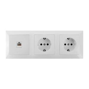 Imagine - Priză Ethernet și 2 prize SCHUKO cu ramă albă