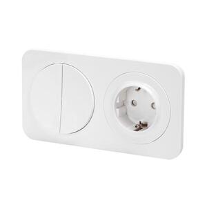 Imagine - Întrerupător dublu nr. 5 și priză SCHUKO 230V cu ramă albă