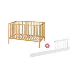 Imagine PETITE&MARS - Pătuț pentru bebeluși NELA BEECH 120x60 cm cu barieră de protecție, fag