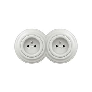 Imagine Reblig - Priză dublă retro pentru locuință cu ramă, 230 V, ceramică, albă
