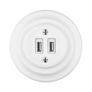 Imagine Reblig - Priză de perete retro din porțelan cu ramă, 2 x USB-A, albă