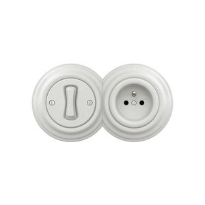 Imagine Reblig -Retro întrerupător unipolar nr. 1 și priză 230 V cu ramă ceramică albă