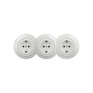 Imagine Reblig - Priză triplă retro pentru locuință, cu ramă, SCHUKO 230V, ceramică albă