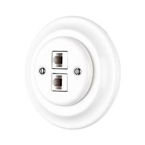 Imagine Reblig - Priză Ethernet retro din porțelan cu cadru, 2x CAT5e, alb