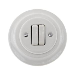 Imagine Reblig - Întrerupător dublu retro din porțelan cu ramă nr. 6+6, alb