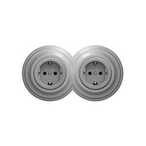Imagine Reblig - Priză dublă retro de perete, cu ramă, SCHUKO 230V, gri
