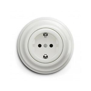 Imagine Reblig - Priză retro SCHUKO 230V/16A cu ramă, ceramică, albă