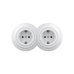 Imagine Reblig - Priză dublă retro de perete cu ramă SCHUKO 230V, alb zăpadă