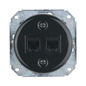 Imagine Reblig - Priză Ethernet retro din porțelan, fără ramă, 2x CAT5e, negru