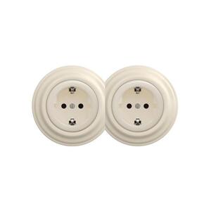 Imagine Reblig - Priză dublă retro de perete cu ramă SCHUKO 230V, bej