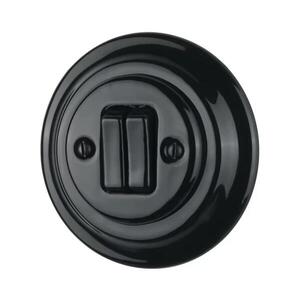 Imagine Reblig - Întrerupător dublu retro din porțelan cu ramă nr. 6+6, negru