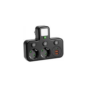 Imagine Priză multiplă LINEA 2Z cu întrerupător și iluminare LED, 2x SCHUKO + 3x USB-A/C, 4000K, negru