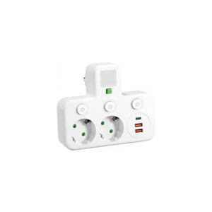Imagine Multipriză LINEA 2Z cu întrerupător și iluminare LED, 2 prize SCHUKO + 3x USB, 4000K, albă