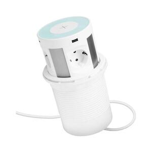 Imagine Coloană de prize pentru blat de birou, cu încărcare wireless, 4x230V+2xUSB-A+2xUSB-C, albă