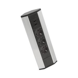 Imagine Coloană de prize pentru colț, 3x230 V + 2x USB-A, negru/argintiu
