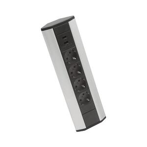 Imagine Coloană de prize pentru colț 4x230V + 2xUSB-A, negru/argintiu