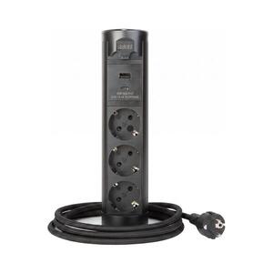 Imagine Coloană de prize pentru blat de birou 3x 230 V + USB-A + USB-C, negru
