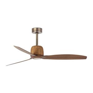 Imagine FARO 33436WT - lator de tavan WEAVER M Ø 128 cm, maro/alamă, Wi-Fi Tuya + telecomandă
