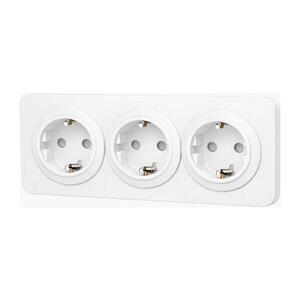 Imagine - Priză de perete triplă SCHUKO cu ramă, 250V/16A, albă