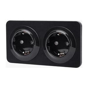 Imagine - Priză de perete dublă cu ramă SCHUKO 250V/16A, neagră