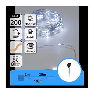 Imagine - Ghirlandă solară LED, 200 LED, 8 funcții, 22 m, IP65, alb rece, 800 mAh