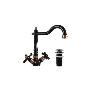 Imagine RAV Slezák MK121.0/8CMATSM - baterie pentru lavoar + set de scurgere MORAVA RETRO, negru/alamă