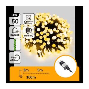 Imagine - Ghirlandă luminoasă LED de exterior pentru Crăciun, 50 LED, 8 funcții, 8 m, IP44, alb cald