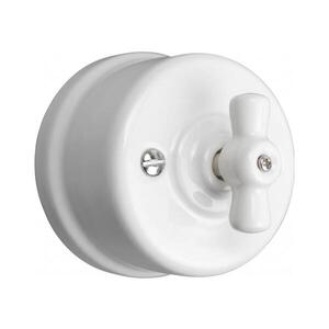 Imagine Elhard - întrerupător retro de perete din ceramică pentru scări, cu acționare rotativă, nr. 6, alb