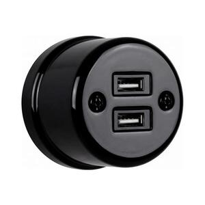 Imagine Elhard - Priză de perete retro din ceramică cu 2x USB-A, neagră
