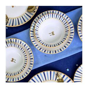 Imagine Set de veselă din ceramică, 24 piese — alb, albastru și auriu
