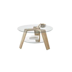 Imagine Măsuță de cafea TITAN, Ø 75 cm, sticlă transparentă/stejar