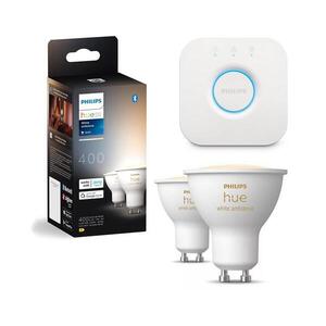 Imagine Set de 2 becuri LED reglabile Philips Hue White Ambiance GU10/4, 2W/230V + Hue Bridge
