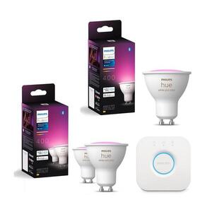 Imagine Set 3x becuri LED RGBW reglabile Philips Hue WACA GU10/4, 2W/230V+ Hue Bridge
