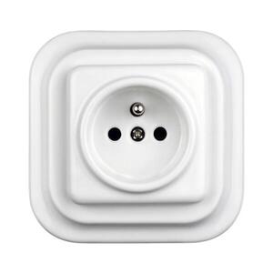 Imagine Elhard - Priză retro ceramică de perete pentru uz casnic, cu ramă, 230 V, albă