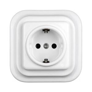 Imagine Elhard - Priză ceramică retro de perete pentru uz casnic, cu ramă SCHUKO 230V, albă