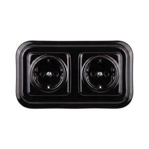 Imagine Elhard - Priză dublă retro din ceramică pentru locuință cu ramă SCHUKO 230V neagră