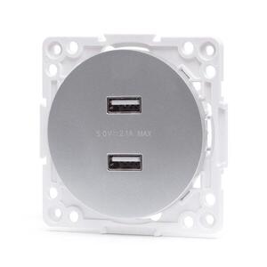 Imagine - Priză de alimentare USB fără ramă, 2x USB-A, argintie