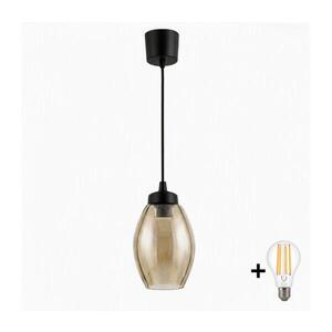 Imagine BRILAGI - Lustră LED suspendată pe cablu R GLASS 1xE27/60W/230V, Ø 17 cm, negru/bej fumuriu