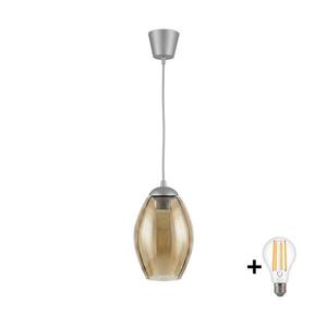 Imagine BRILAGI - Lustră LED pe cablu GLASS 1xE27/60W/230V Ø 17 cm argintiu/bej fumuriu