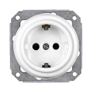 Imagine Elhard - Priză ceramică retro SCHUKO 230V, pentru uz casnic, fără ramă, albă