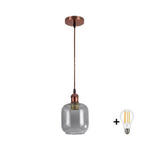 Imagine BRILAGI-LED Pendul pe cablu RETRO GLASS 1xE27/60W/230V Ø 14 cm cupru/gri fumuriu
