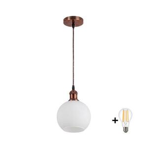 Imagine BRILAGI - Lampă suspendată LED pe cablu RETRO GLASS 1xE27/60W/230V Ø 15 cm cupru/alb