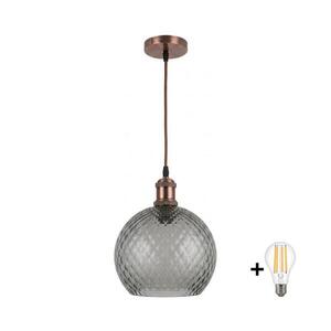 Imagine BRILAGI-LED Pendul pe cablu RETRO GLASS 1xE27/60W/230V, diam. 25 cm, cupru/gri fumuriu